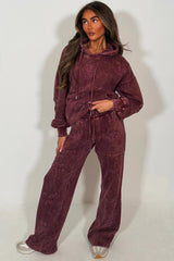 burgundy cross hoodie and joggers loungewear set womens acid wash tracksuit styled up
