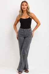 cross applique wide leg denim jeans for womens uk 