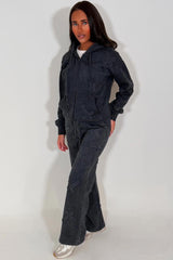 womens oversized zip hoodie sweatshirt and wide leg joggers with cross applique 