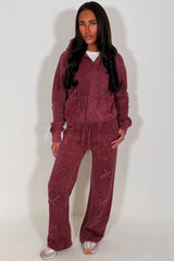 womens brown zip up hoodie and joggers tracksuit set with crosses burgundy