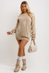 jumper dress with crosses long sleeves womens