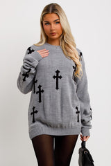 womens grey long sleeve knitted jumper dress