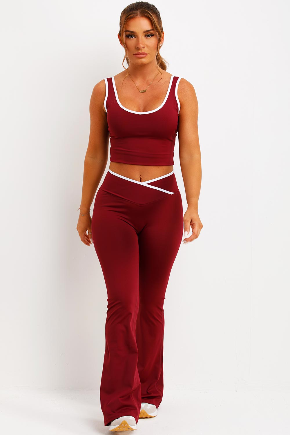 gymshark womens flare yoga pants and top with contrast hem two piece co ord set 