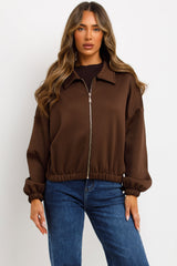 zara womens puffed bomber jacket brown styledup
