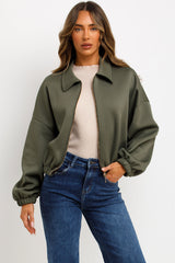 zara womens puffed bomber jacket taupe styledup