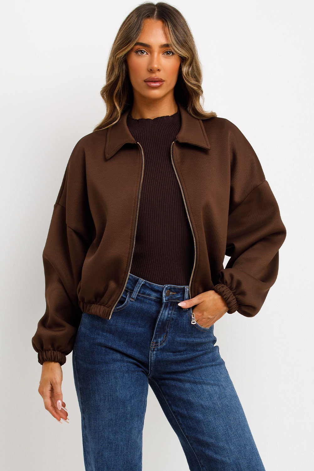 zara bomber jacket with collar puffed elasticated trims womens uk 