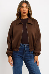 womens zara puffed bomber jacket with zip up front pockets 