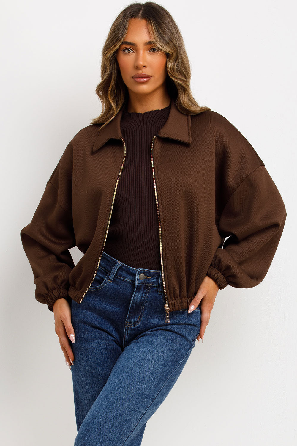 brown puffed bomber jacket zara womens uk sale