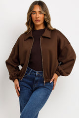 brown puffed bomber jacket zara womens uk sale