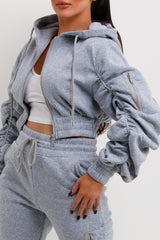womens joggers and ruched sleeve hoodie co ord loungewear set