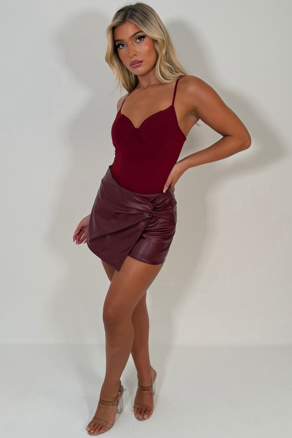 burgundy cupped corset top styledup