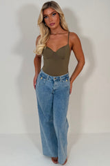 khaki cupped corset top with adjustable cami straps styledup