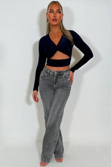 twist front cut out long sleeve festival rave top
