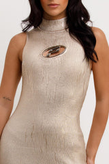 ribbed knit bodycon dress in gold