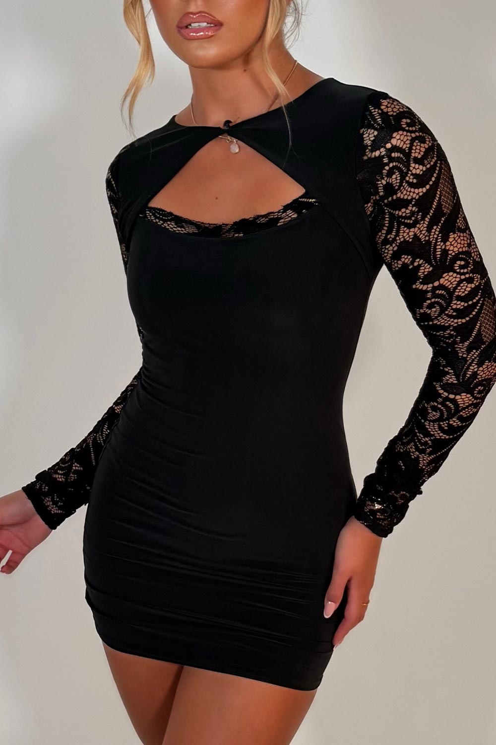 cut out front long lace sleeves styledup uk
