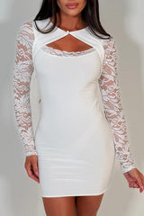 long lace sleeve cut out front mini dress white styledup uk