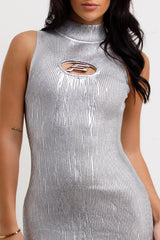 silver rib knit sleeveless dress