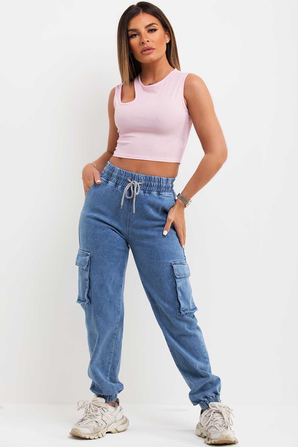 ribbed crop top with cut out shoulder