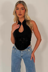 womens black corset crop top 