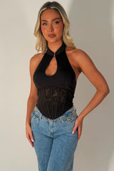 cut out corset crop top with straps brown 