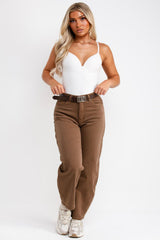 denim brown high waist stretchy jeans styledup uk