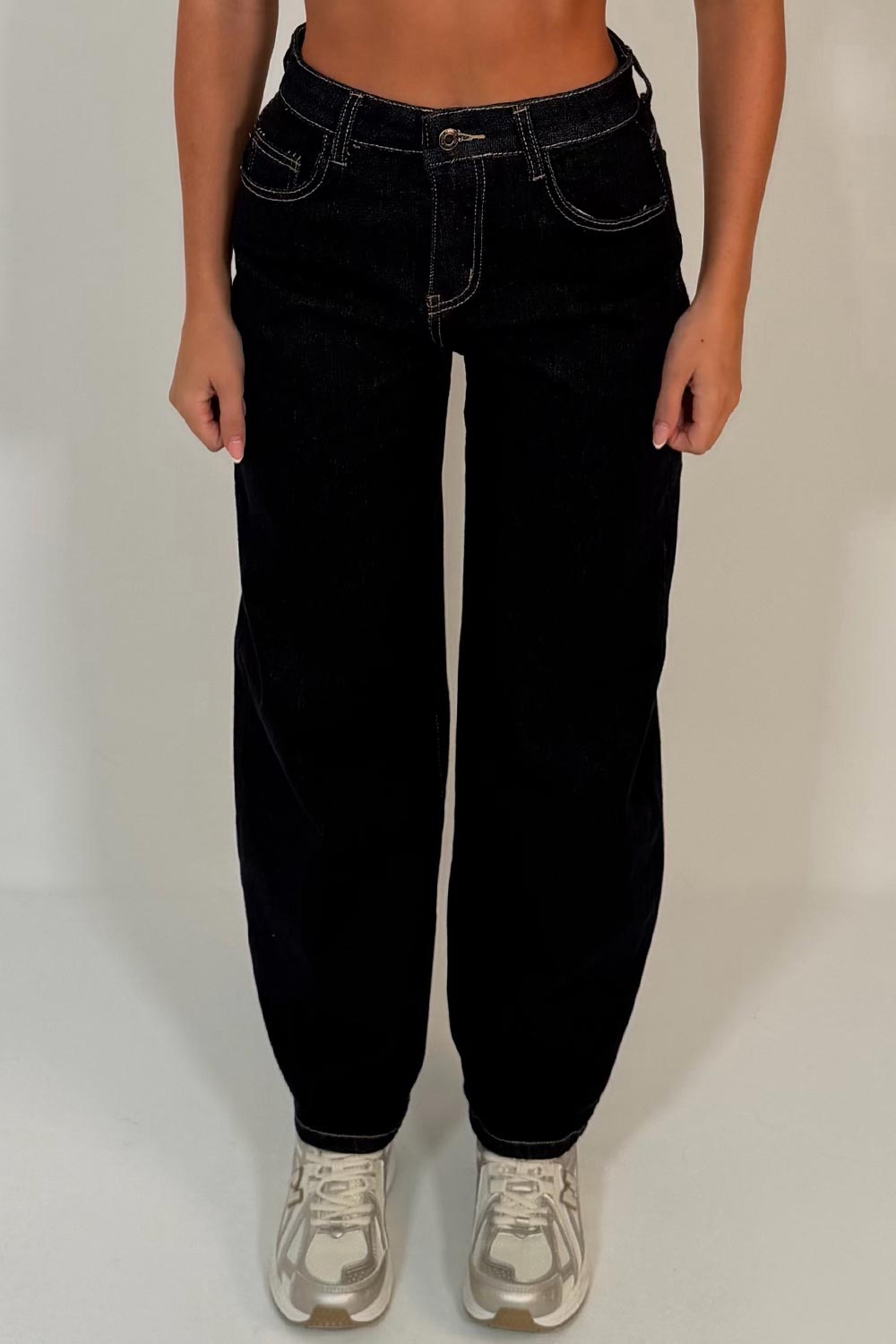 womens mid waist balloon jeans barrel leg styledup uk