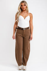 denim brown high waist stretchy jeans styledup uk