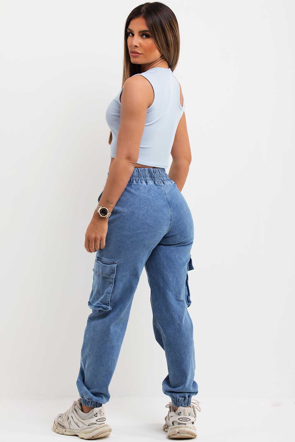 Women's Cargo Jeans With Elasticated Drawstring Waist –