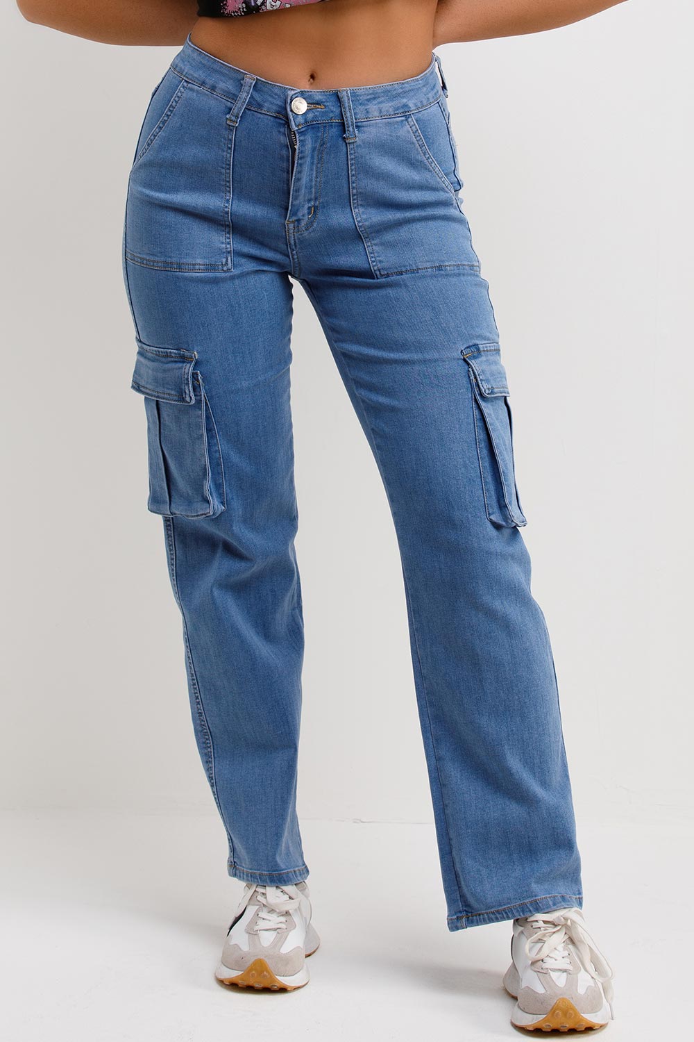 cargo jeans with straight leg denim blue