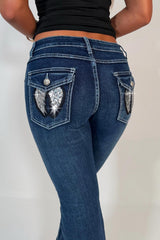 womens boot cut diamante sequin wings pocket jeans styledup uk