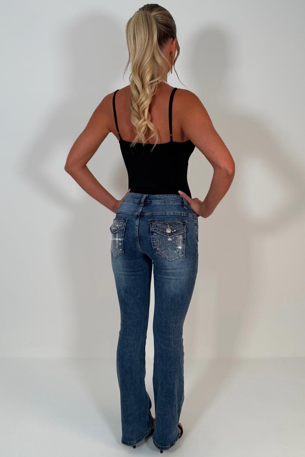 diamante rhinestone flared leg boot cut jeans womens uk styledup 