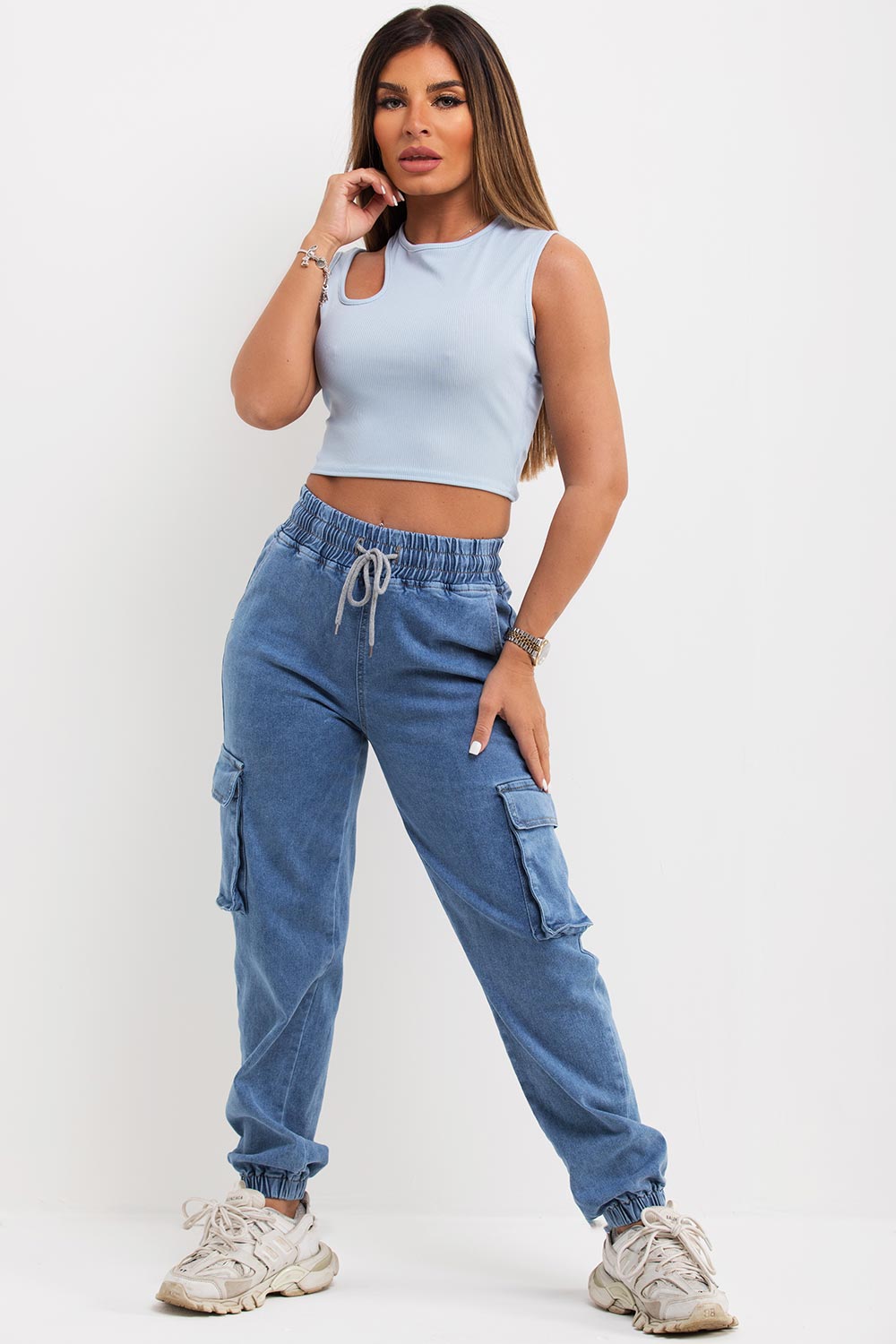 Cargo Jeans With Elasticated Drawstring Waist