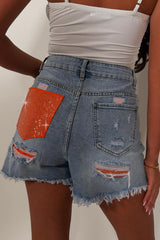 diamante rhinestone contrast pocket denim blue shorts womens summer holiday outfit