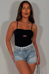 diamante rhinestone denim shorts with lace trim summer holiday festival outfit styledup uk zara womens