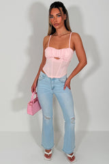 womens denim jeans with diamante rhinestone bow detail flared leg low rise zara uk