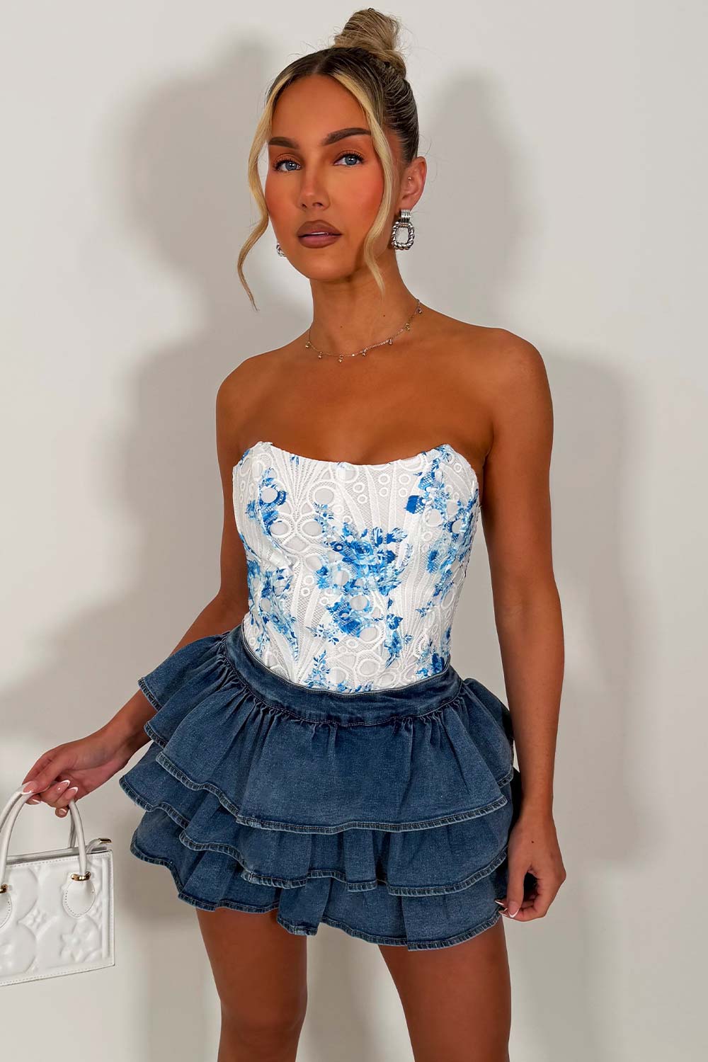ruffle frilly denim skirt styledup whitefox uk