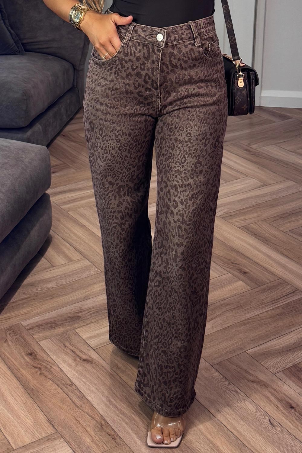 womens high waist stretchy jeans brown leopard print styledup uk