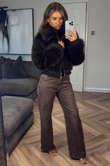 womens brown leopard print denim stretchy jeans styledup uk