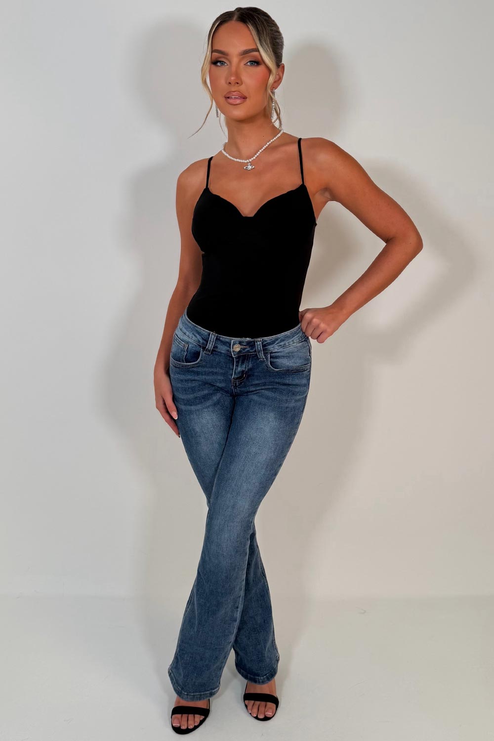 womens boot cut diamante rhinestone pocket jeans styledup uk