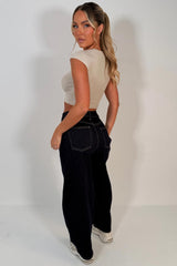 barrel leg mid waist denim blue balloon jeans styledup uk