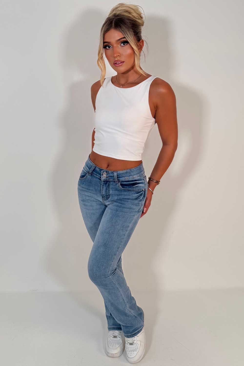 womens stretchy denim wide leg jeans uk