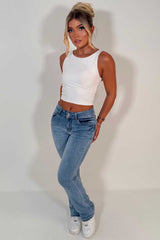 womens stretchy denim wide leg jeans uk