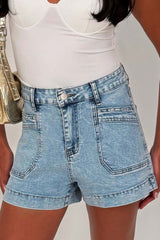 zara womens high waist patch pocket denim shorts styledup uk