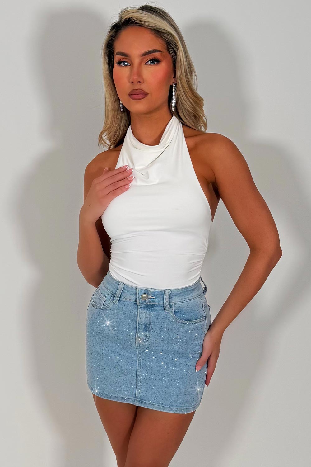 diamante rhinestone mini denim skirt for womens zara uk sale trendy outfits
