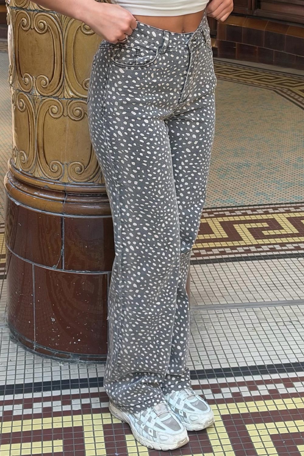 womens wide leg bambi deer print jeans uk