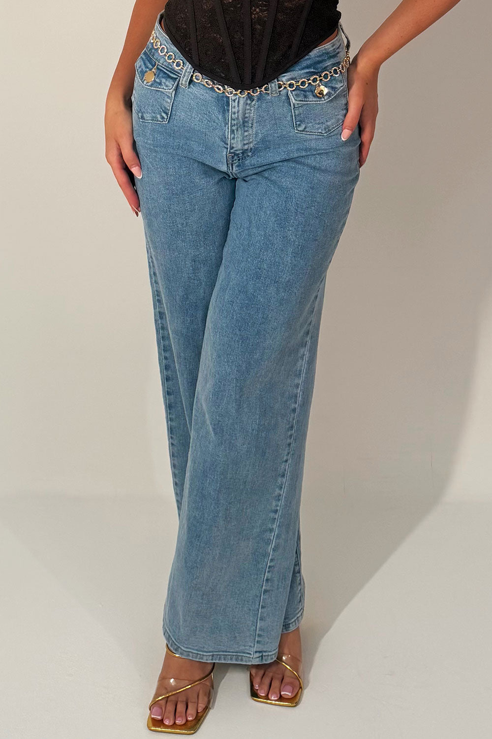 womens wide leg jeans with front patch pockets styledup uk