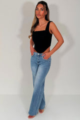 womens mid rise wide leg stretchy denim jeans zara uk