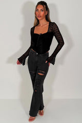 womens wide leg ripped jeans sale zara uk 