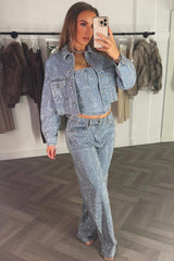denim rhinestone diamante corset top denim blue