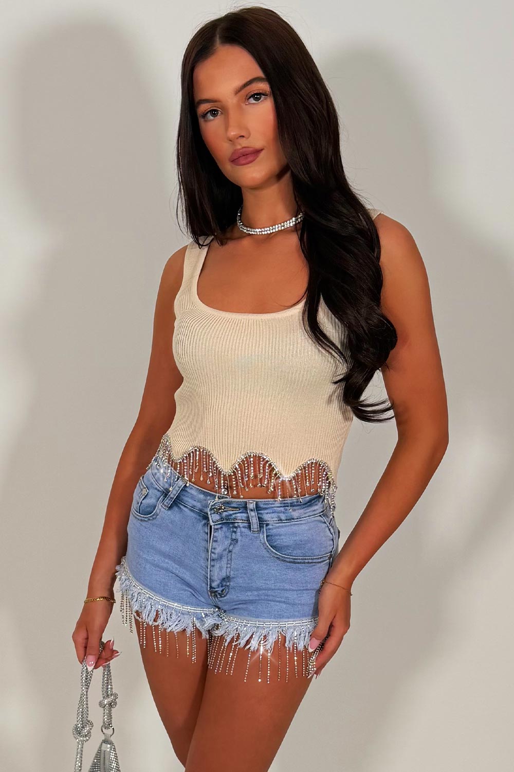 diamante rhinestone crop top zara uk